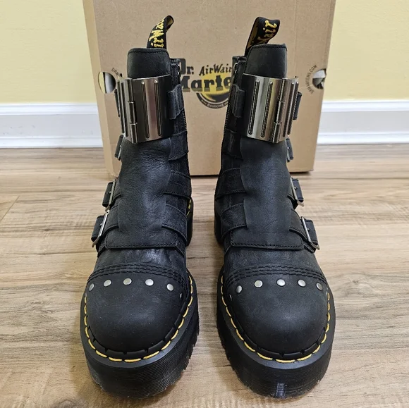 Dr. Martens Jadon Hinge Buckle Leather Platform Boots - Picture 3 of 15